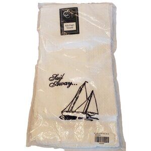 Kitchen Towel Gift Set of 4 Waffle White Cotton Embroidered Nautical Sail Boat